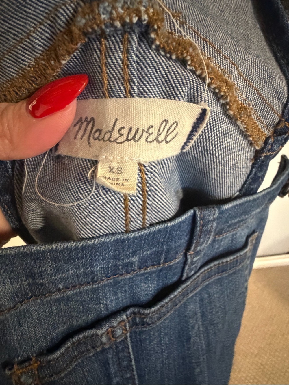 Madewell Skinny Denim Overalls XS Raw Hem Adjustable Strap Crop Jeans - Picture 6 of 6